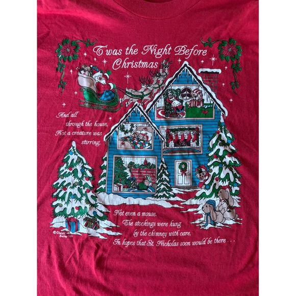 Vintage Fruit of the Loom Twas the Night Before Christmas T Shirt XL 90s Holiday - Picture 5 of 5